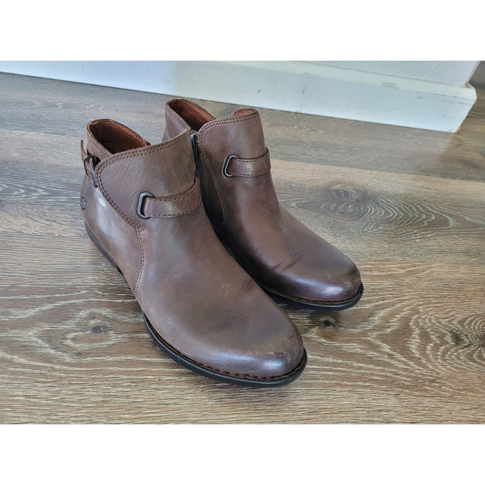 Born Kerri Brown Leather Ankle Boots Buckle Zip Booties Womens 7 #3